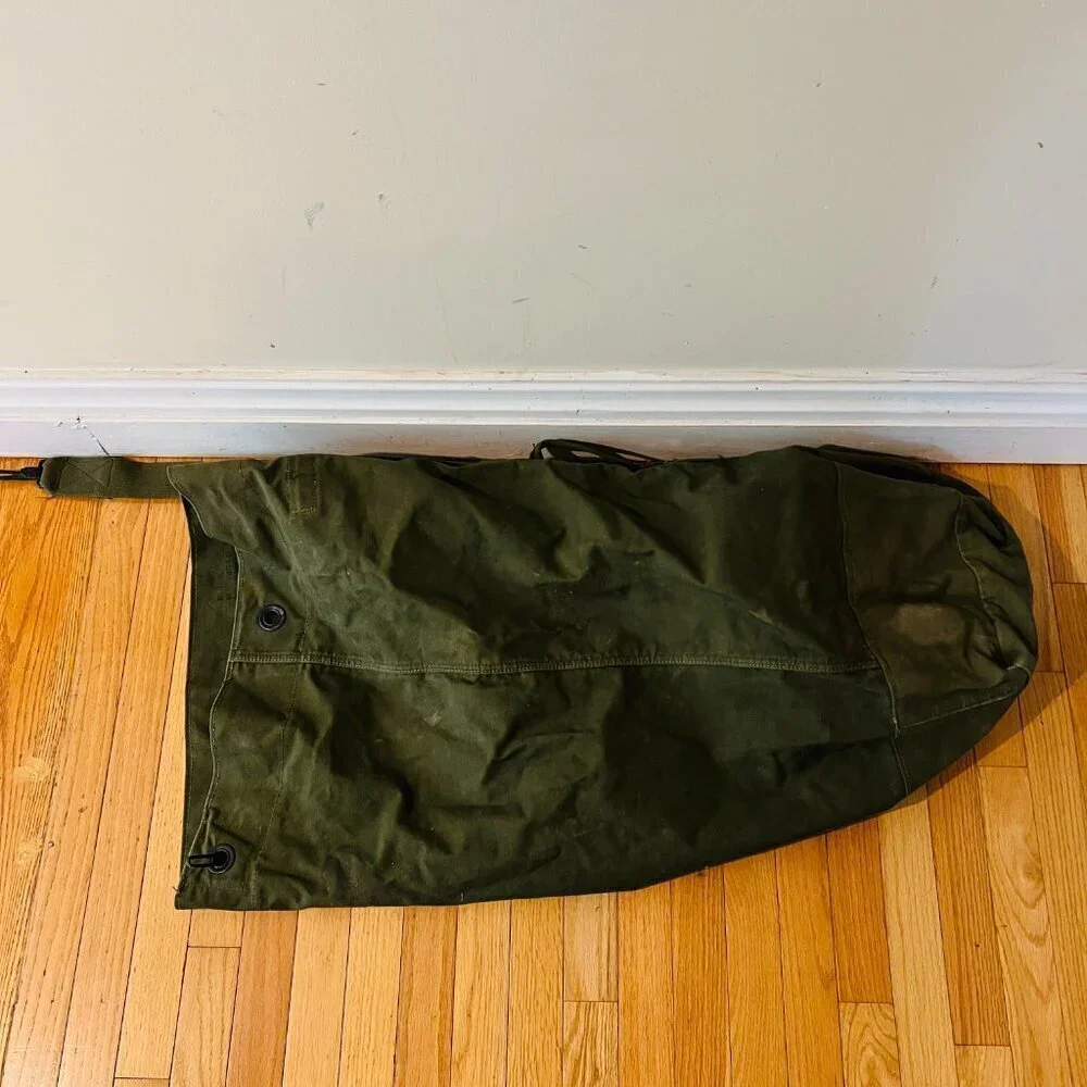 Vintage US Army Military Duffle Bag Canvas Olive GI Sea Bag 22x38 Shoulder Strap